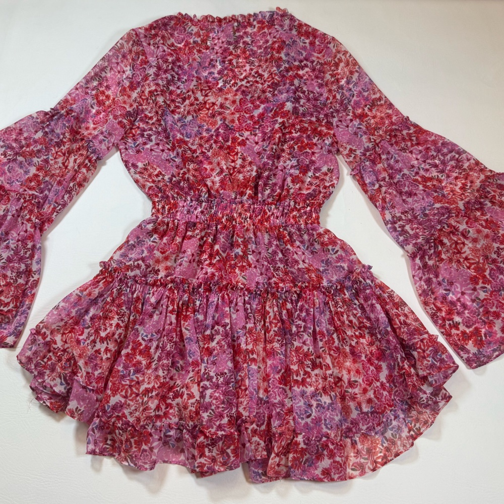 Misa Los Angeles Leeva dress long sleeve mini pink red XS barbiecore (bin W) - Picture 12 of 12